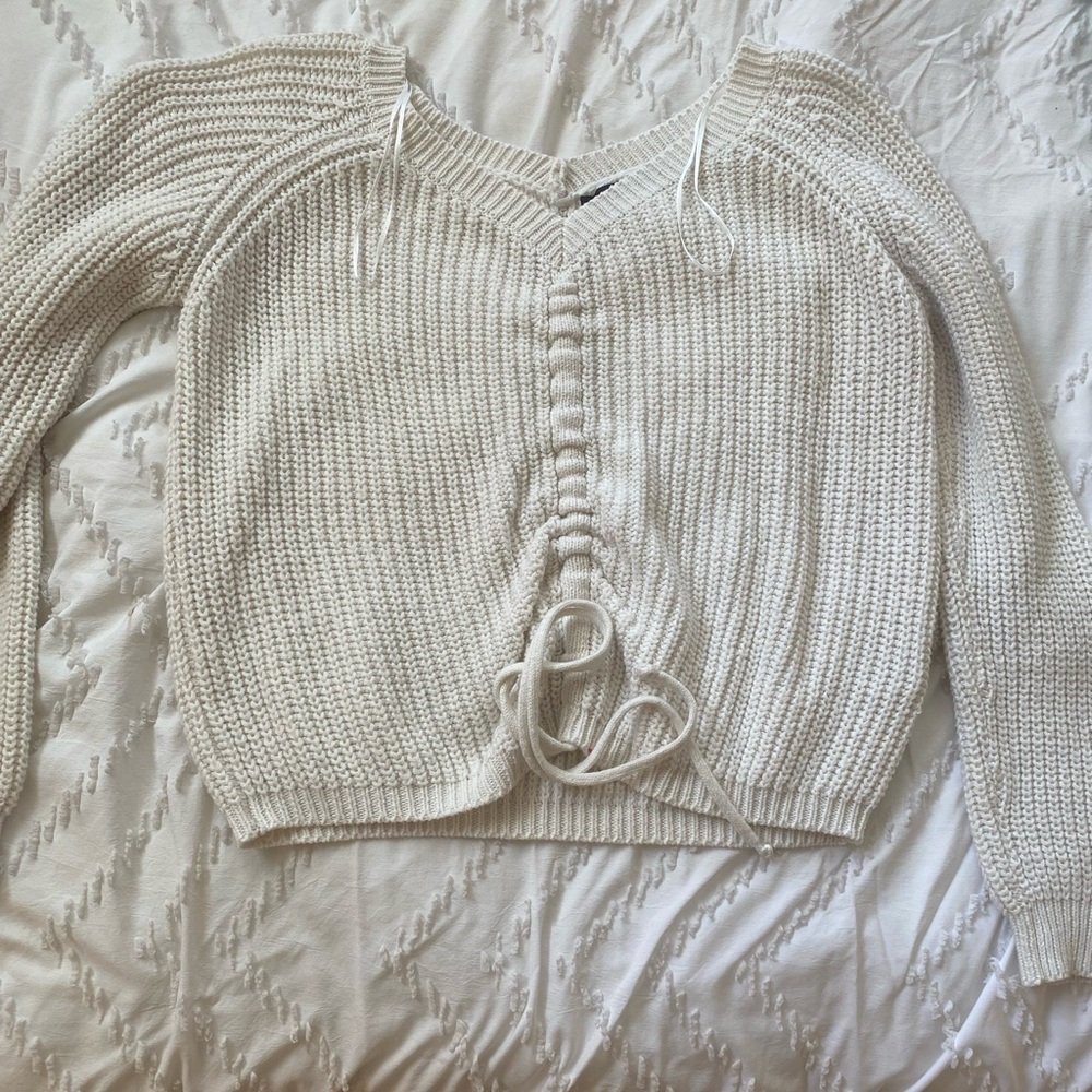White Cinch Knit Sweater